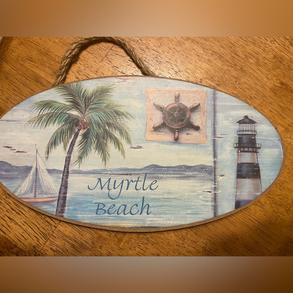 Vintage Myrtle Beach SC Wooden Sign Colorful Nautical Rope